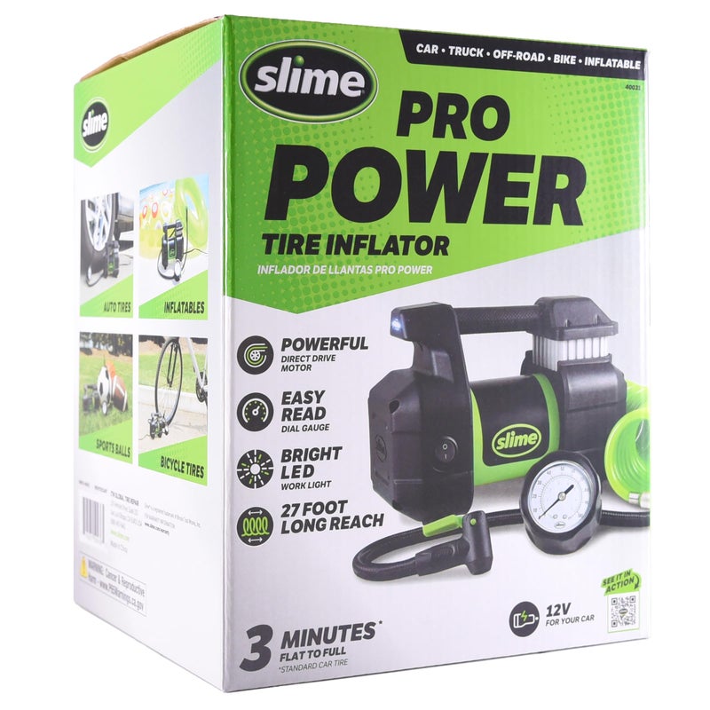 Slime 40031 Tire Inflator, Portable Car, SUV, 4x4 Air Compressor, Pro Power, Heavy Duty, with Analog 150 psi Dial Gauge, Long Hose and LED Light, 12V, 3 min inflation - Image 2